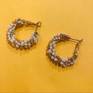 Free People Gold and White Beaded Hoops.